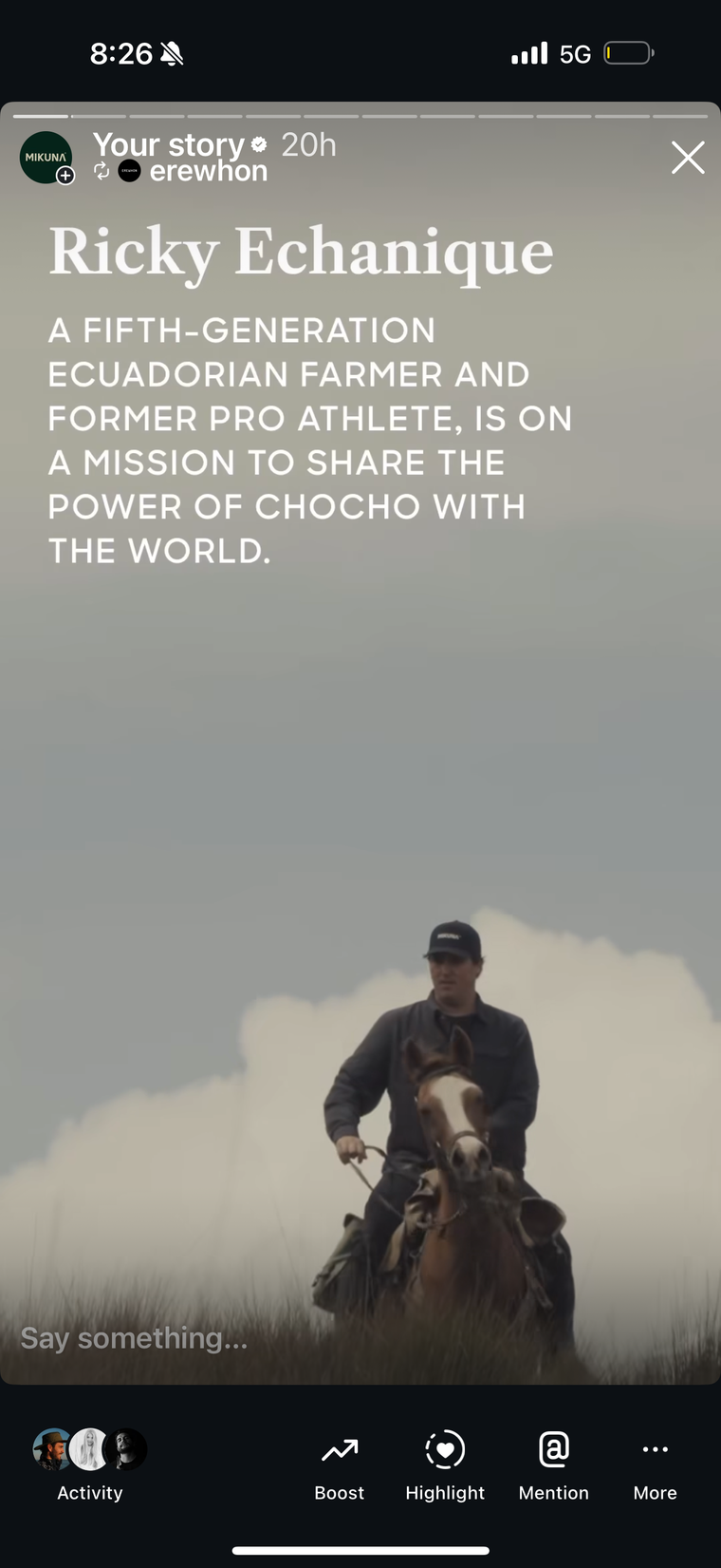 Ricky Echanique on horseback in the Andes